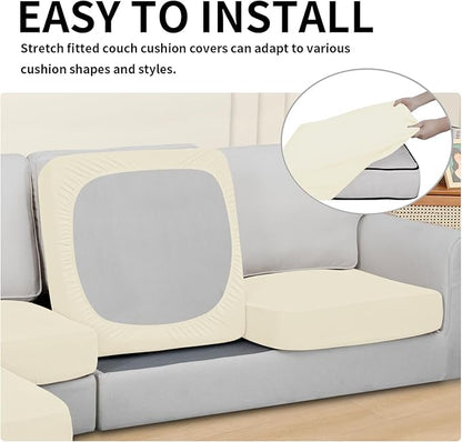 Easy-Going 100% Waterproof 3 Pieces Couch Cushion Covers for Sectional Sofa Left/Right L Shape Chaise Lounge Sofa Seat slipcover Anti-Slip Sofa Cover (2 Seater + 1 Chaise, Ivory