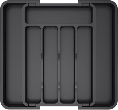 Lifewit Silverware Drawer Organizer, Expandable Utensil Tray for Kitchen, BPA Free Flatware and Cutlery Holder, Adjustable Plastic Storage for Spoons Forks Knives, 8.5"-14.1" x 12.1", Black
