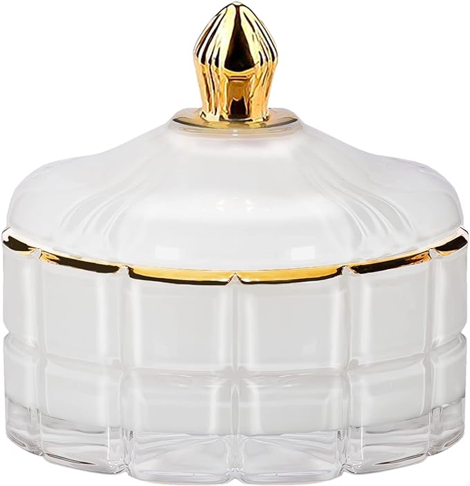 Decorative Candy Bowl Candy Jar with Lid, Candy Dish Storage Food Cotainers Jar, Glass Trinket Box Jewelry dish, Apothecary Jars Keepsake Boxes with Lids Modern Home Decor (White)