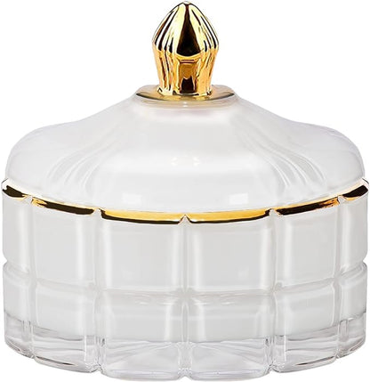 Decorative Candy Bowl Candy Jar with Lid, Candy Dish Storage Food Cotainers Jar, Glass Trinket Box Jewelry dish, Apothecary Jars Keepsake Boxes with Lids Modern Home Decor (White)