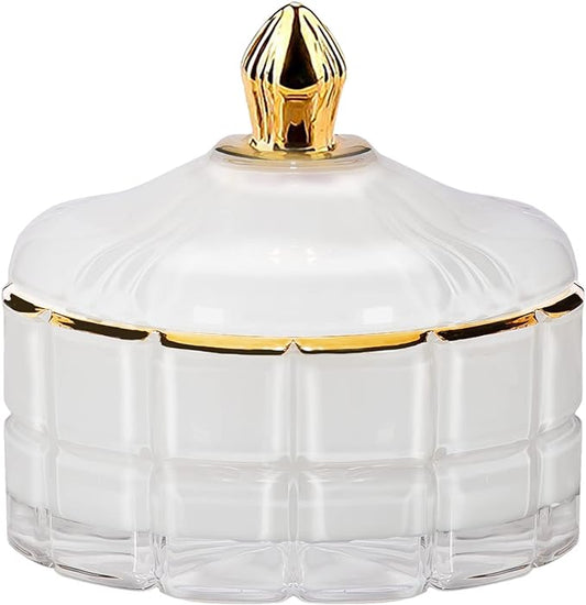 Decorative Candy Bowl Candy Jar with Lid, Candy Dish Storage Food Cotainers Jar, Glass Trinket Box Jewelry dish, Apothecary Jars Keepsake Boxes with Lids Modern Home Decor (White)