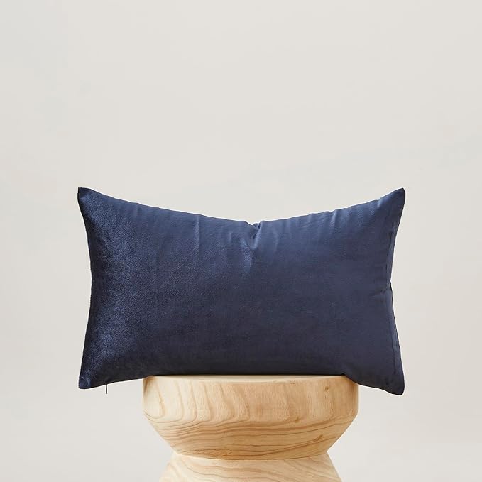 GIGIZAZA Navy Blue Velvet Pillow Covers 12x20,Small Solid Throw Pillow Covers Decorative Modern Pillows Lumabr Vintage Cases Pack of 2