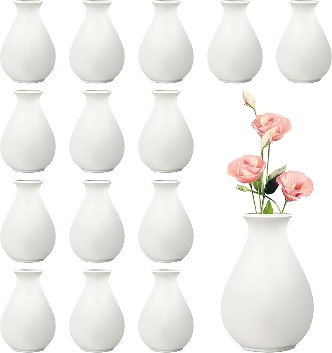 15 Pack White Ceramic Bud Vases Bulk, 3.9 Inch Premium Boho Small Flower Vases White Ceramic Vases for Centerpieces for Pampas Garss Dry Flowers Home Wedding Table Decor
