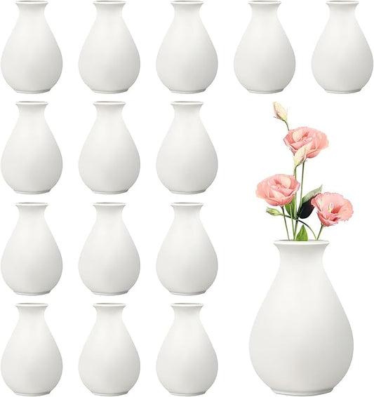 15 Pack White Ceramic Bud Vases Bulk, 3.9 Inch Premium Boho Small Flower Vases White Ceramic Vases for Centerpieces for Pampas Garss Dry Flowers Home Wedding Table Decor