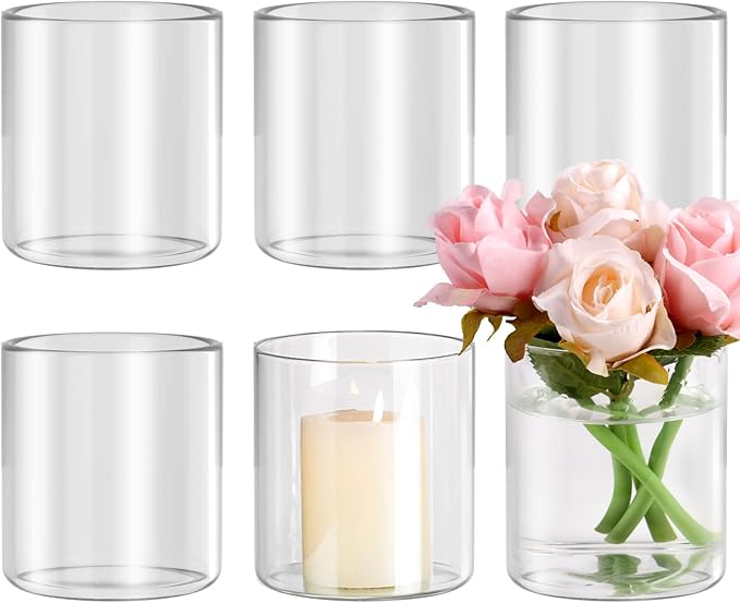 6pcs Glass Cylinder Vases for Centerpieces, 4 Inch Small Clear Glass Flower Vases Floating Candle Holder Vase for Wedding Birthday Party Decoration Home Table Decor