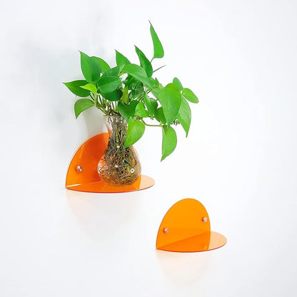 ROYALITA Small Acrylic Shelves Room Decor Floating Shelves (2-Pack, 8-inch Diameter) - Wall Mounted Display Stand for Plants, Toys, Makeup, and More - Ideal for Home and Office, Orange