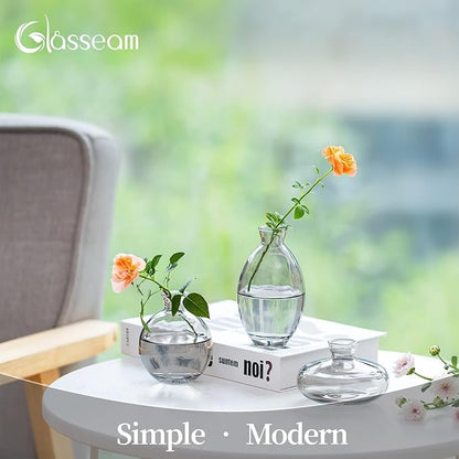 Glass Bud Vase for Centerpieces, 6Pcs/2Sets Glasseam Modern Gray Mini Small Vases for Flowers Bulk Flower Vase Set Aesthetic Cute Handmade Tiny Short Wedding Table Centerpiece Decor