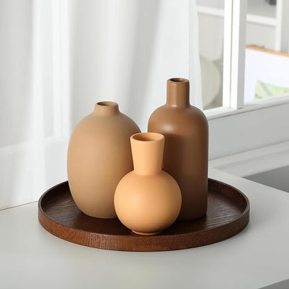 3 Pcs Ceramic Vases Modern Terracotta Vase Brown for Home Decor Round Matte Boho for Table Decor Living Room Minimalist Nordic Centerpiece Decorations