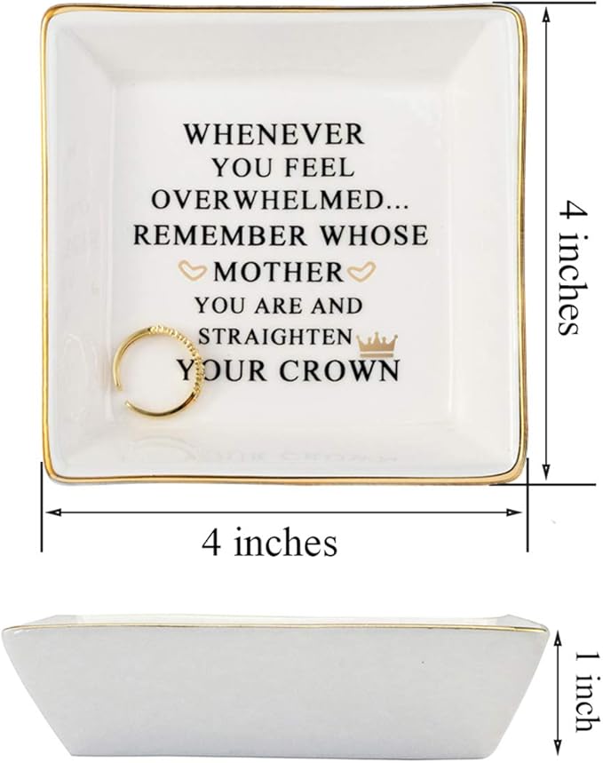 JoycuFF Inspirational Mom Gifts-Ceramic Ring Dish Decorative Trinket Plate-Unique Gifts for Mom Birthday Chrismas Mother's Day