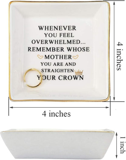 JoycuFF Inspirational Mom Gifts-Ceramic Ring Dish Decorative Trinket Plate-Unique Gifts for Mom Birthday Chrismas Mother's Day