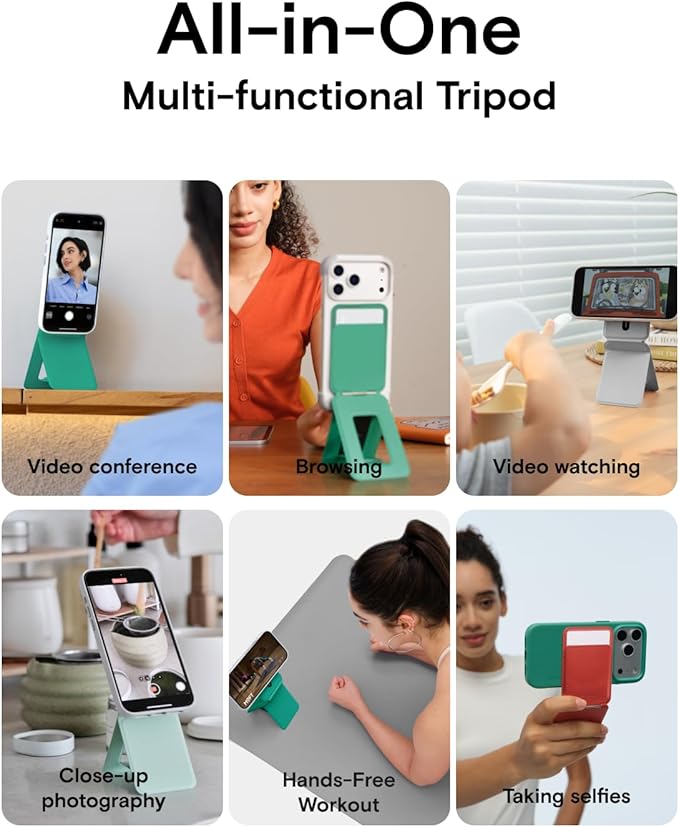 MOFT Phone Tripod Wallet for iPhone, Mulit-Angles, Lightweight & Portable Phone Stand, MOVAS Vegan Leather Magnetic Wallet, Strong Magnets, NFC Card Holder,Travel Essential, Oz Green (with Card Slot)
