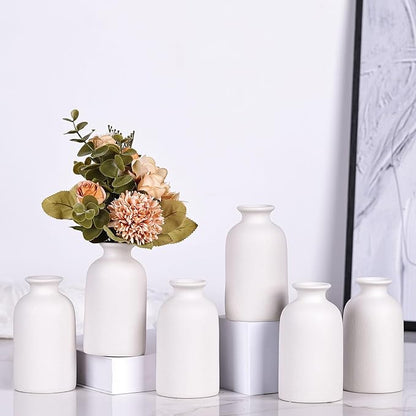 White Bud Vases Set of 6 - Mini White Ceramic Vases for Flowers, Modern Bud Vase for Table Decor, Boho Small Vase for Home Decor, Centerpieces in Bulk for Wedding, Home, Table, Party Decor