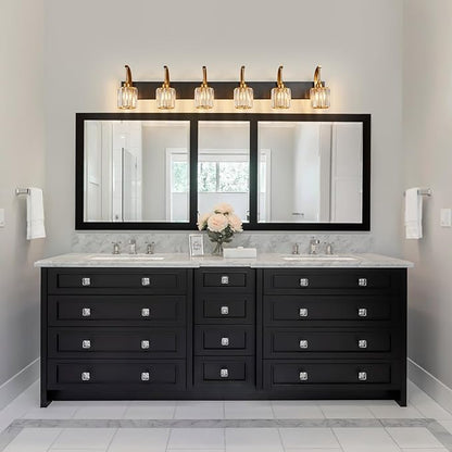 6-Light Crystal Vanity Light, Black Gold Modern Wall Sconce with K9 Crystal Shades, 51.18" Long Over Mirror Lighting for Bathroom, Makeup, Hallway, Elegant & Easy Install