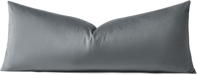 Artscope Luxury Velvet Lumbar Pillow Cover Super Soft Decorative Rectangle Pillowcases Soft Solid Cushion Cases for Couch Sofa Bedroom Car Decor 14x36 Inch Graphite Grey
