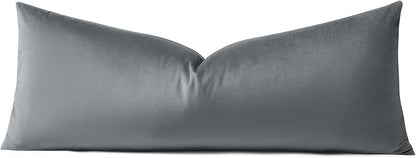 Artscope Luxury Velvet Lumbar Pillow Cover Super Soft Decorative Rectangle Pillowcases Soft Solid Cushion Cases for Couch Sofa Bedroom Car Decor 14x36 Inch Graphite Grey