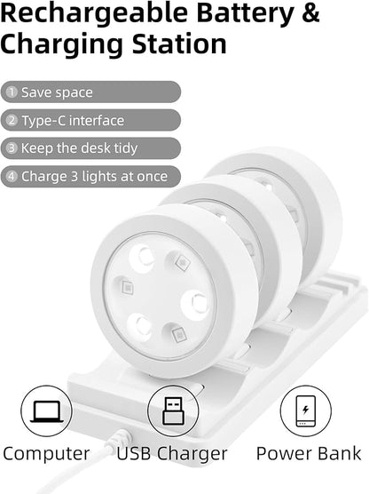 EZVALO Picture Lights for Wall, Rechargeable Battery Magnetic Poster Lights with 3 Color Temps & 12 RGB, Remote Dimmable Timer Light, Wall Decor Light for Art Display (6 Pack with Charging Station)