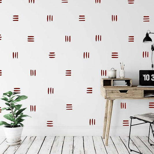 120pcs Modern Line Wall Stickers Boho Nursery Kids Living Room Scandinavian Home Décor Self-Adhesive Murals Vinyo DIY Gift YT5037 (Dark Red)