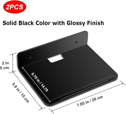 Cosmos Set of 2 Acrylic Floating Wall Shelves Hanging Shelves, Adhesive Wall Display Shelf Stand for Plant Pot, Speaker, Security Camera, Figures in Office and Home, 7.8 x 5.8 Inch (Solid Black)