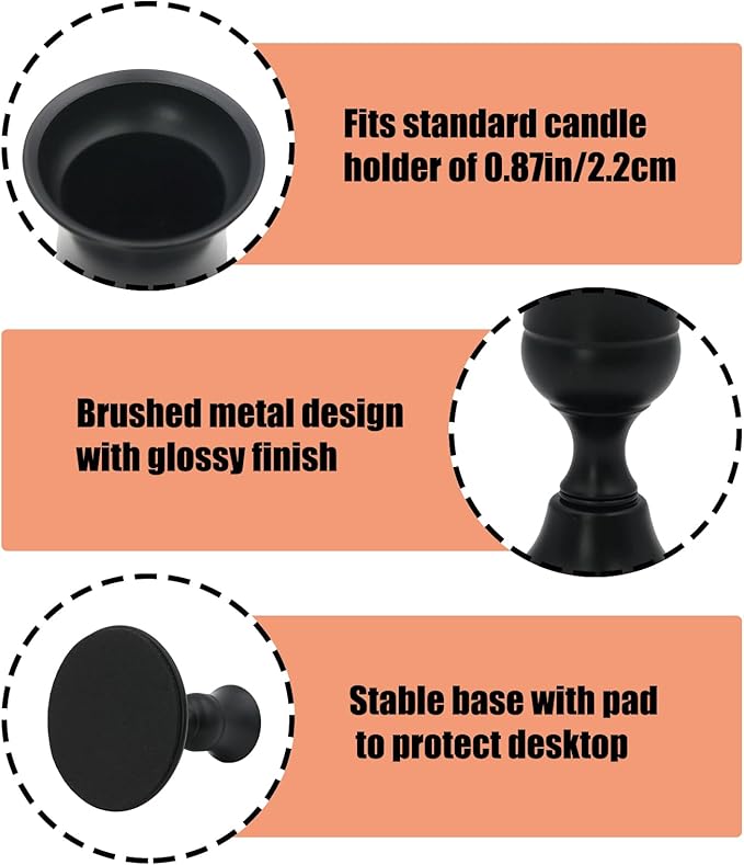 2 Pcs Black Taper Candle Holders 2.8 Inch Vintage Short Skinny Metal Candlestick Holders for Table Centerpieces