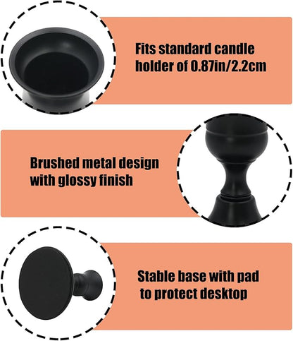 2 Pcs Black Taper Candle Holders 2.8 Inch Vintage Short Skinny Metal Candlestick Holders for Table Centerpieces
