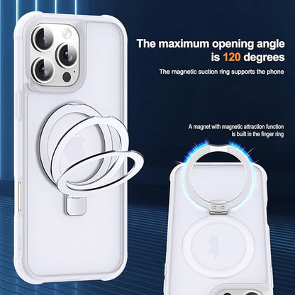 Compatible with iPhone 16 Pro Max Case with Invisible Magnetic O-Ring Stand Military-Grade Phone Case for iPhone 16 ProMax 6.9" [Compatible with Mag-Safe][Great Grip Feeling],Translucent
