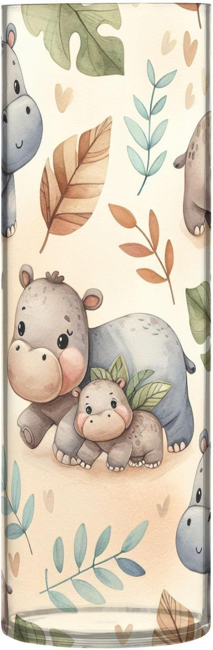 Cute Hippos Flower Vase 3.9" x 11.8" Modern Cylinder Acrylic Vases for Table Centerpiece Kitchen Home Shelf Office Decor
