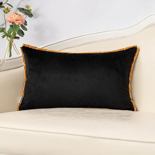 Yangest Black and Gold Rectangle Pillow Cover Cut Velvet Leopard Print Cushion Cover Luxury Modern Pillowcover for Couch Living Room Bedroom,12x20 Inch