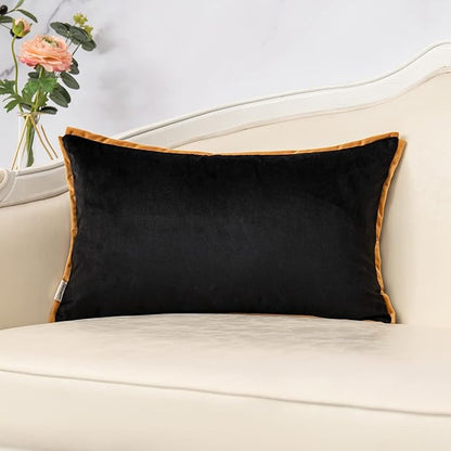 Yangest Black and Gold Rectangle Pillow Cover Cut Velvet Zebra Print Cushion Cover Luxury Modern Pillowcover for Couch Living Room Bedroom,12x20 Inch
