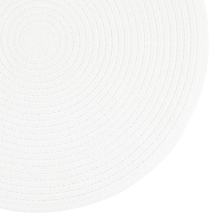 SHACOS Round Braided Placemats Set of 4 Washable Round Table Mats for Dining Table 15 inch (White, 4)