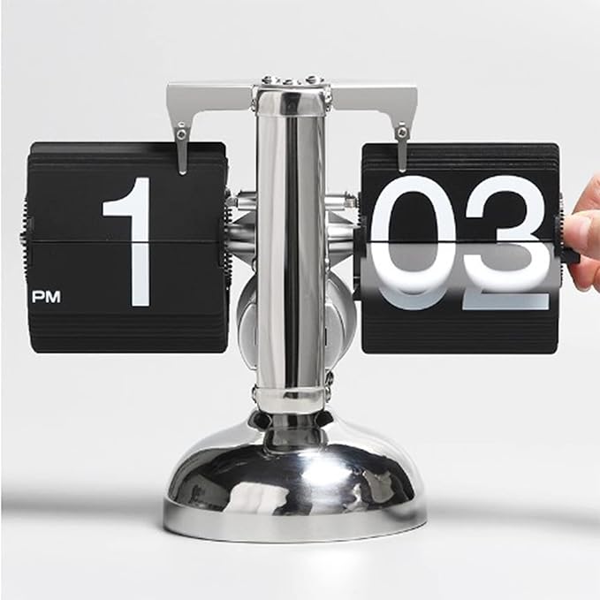 Tyenaza Flip Desk Clock, Digital Flip Down Clock, Retro Minimalist Single Foot Mechanical Auto Flip Clock Desk Clock for Home Livingroom(Black)