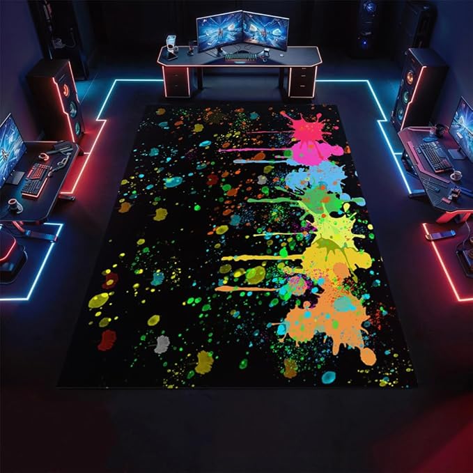 Colorful Paint Splash Rug 2x3 Small Area Rugs Abstract Grunge Graffiti Rugs Ultra Soft Washable Faux Wool Non Slip Carpet for Bedroom Living Room Study Kids Room Office Home Decor Mats