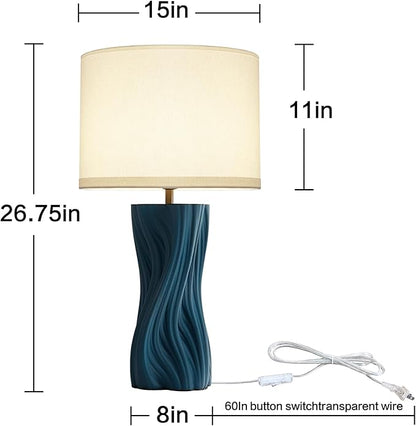 Modern Large Ceramic Plug in Blue Table Lamps for Living Room Bedroom 26.75"