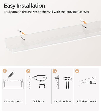 HBlife 48 Inches Invisible Wall Floating Bookshelf for Kids and Nursery, Clear Acrylic Shelves for Figures, 16 Inch Stud Spacing Long Large Picture Ledge Shelf for Photo Frames, 4 Pack (5MM Thick)