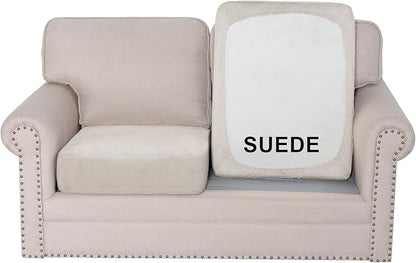 H.VERSAILTEX Suede Cushion Covers Stretch Sofa Covers for 2 Cushion Couch Thick Soft Couch Cover for Dogs Washable(2 Piece Loveseat Covers, Natural)