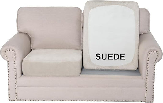 H.VERSAILTEX Suede Cushion Covers Stretch Sofa Covers for 2 Cushion Couch Thick Soft Couch Cover for Dogs Washable(2 Piece Loveseat Covers, Natural)