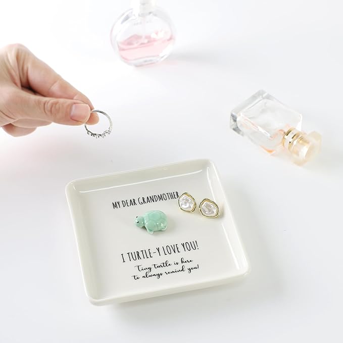 HOME SMILE Turtle Jewelry Dish Tray-Grandma Gifts Mothers Day Birthday Gifts for Grandma from Granddaughter Grandson Grandkids,I Turtley Love You Gifts