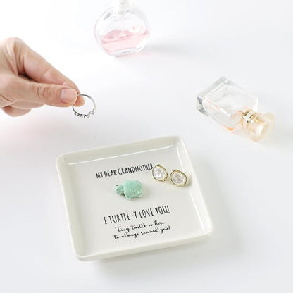 HOME SMILE Turtle Jewelry Dish Tray-Grandma Gifts Mothers Day Birthday Gifts for Grandma from Granddaughter Grandson Grandkids,I Turtley Love You Gifts