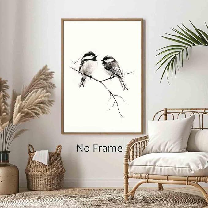 Bird Sketch Wall Art Minimalist Animal Print Vintage Bird Prints Pencil Drawing Wall Art Minimalist Birds Canvas Animal Sketch Prints Black And White Birds Picture Neutral Room Decor 16x24inch No Frame