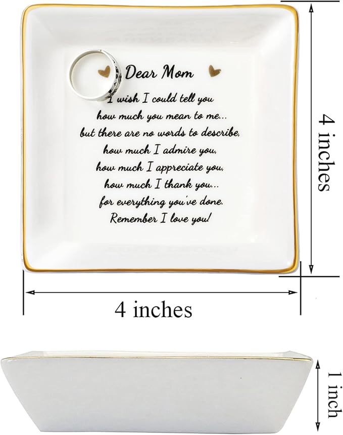 JoycuFF Gifts for Mom Birthday Unique from Daughter Ring Trinket Dish Tray Jewelry Ring Holder Mother's Day Thanksgiving Day Christmas Gifts for Mama Mother