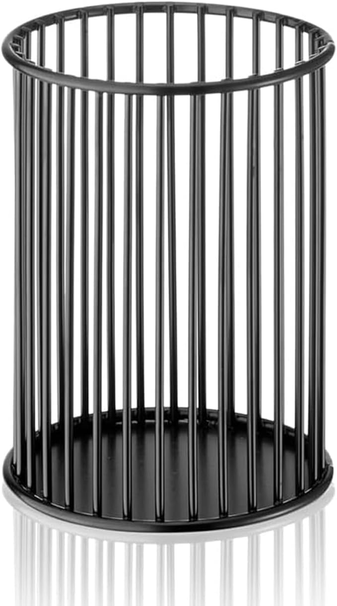 ZJEOSO Black Metal Pen Holder for Desk， Heavy Duty Pencil Organizer Cup with, Pencil Holder for Office & Home, Storage for Stationery/Cosmetics/Art Supplies, Matte Finish, High 3.94 Inch