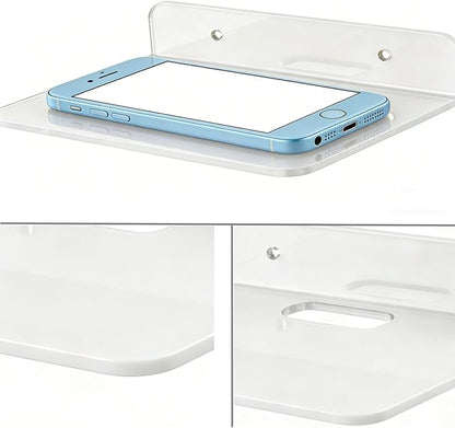 Small Floating Shelves Acrylic Wall Shelf 2 Pack Hanging Shelves for Bedroom, Gaming Room, Living Room, Bathroom, Office with Cable Clips (White)