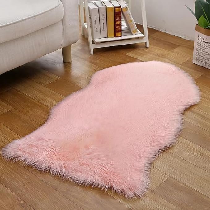 Faux Fur Small Rug 2 x 3 ft Pink Shaggy Sheepskin Machine Washable Fuzzy Area Rug Super Soft Fluffy Plush Carpet for Bedroom Living Room Floor Nursery Kids Room Bedside Rug