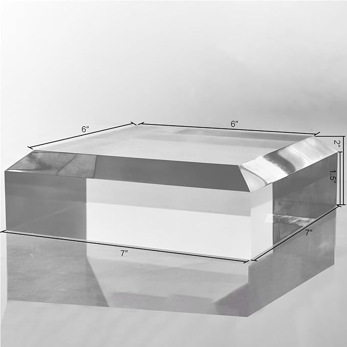 CiaoHER 2in Thickness Beveled Solid Acrylic Display Block Clear Polished Pedestal Stand Riser Solid Base (7x7)