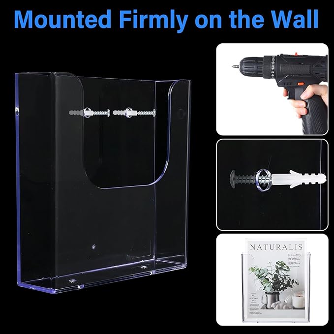 Ripeng 12 Pack Brochure Holder Wall Mount 6x9 Inch Clear Acrylic Flyer Holder Magazine Pamphlet File Display Stand Plastic Wall Organizer for Literature Mail Paper document Rack Display