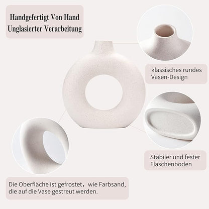 CEMABT White Donut Vase Hollow Ceramic Vase for Flowers Handmade Minimalist Boho ins Style Modern Home Decor for Wedding Dinner Table Party Living Room Office Bedroom(S)