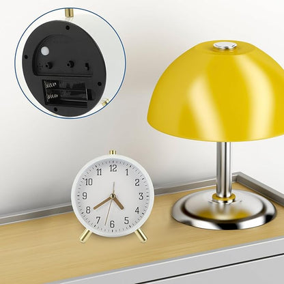 Luxshiny Silent Small Digital Alarm Clock for Bedroom Desk Round Compact Desktop Clock Decoration No-Ticking Mute Movement White Minimalist Design for Home Office Use