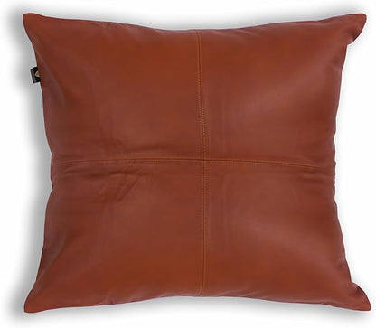LL LEATHER LOVERS Lambskin Leather Pillow Cover - Sofa Cushion Case - Decorative Throw Covers for Living Room & Bedroom, 14x14 Inches - Camel Antique Plane Pack of 1