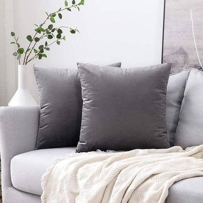 MIULEE Velvet Throw Pillow Covers 22x22 Inch, Pack of 2 - Dark Grey, Soft Solid Decorative Pillow Covers Cushion Cases Modern Luxury Home Decor for Couch Sofa Bedroom Livingroom