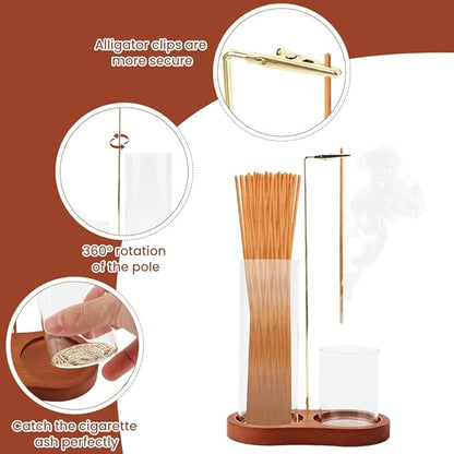 2 in 1 Glass Incense Holder, Incense Sticks Burner Holder with Storage, Anti-Ash Incenses Burner, Hang Upside Down Incenses Holder for Meditation Yoga Spa Home Decor