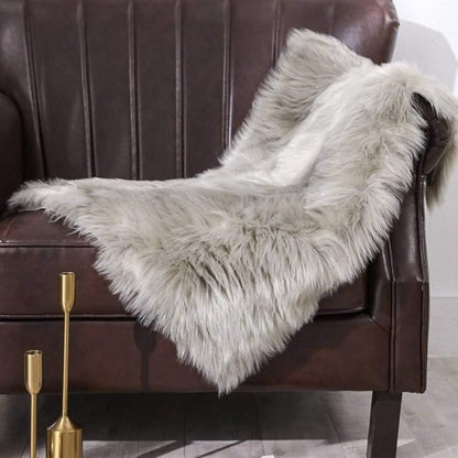 Carvapet Fluffy Shaggy Soft Faux Sheepskin Fur Area Rugs Floor Mat Chair Sofa Cover Beside Carpet for Bedroom Living Room, 2ft x 3ft, Grey